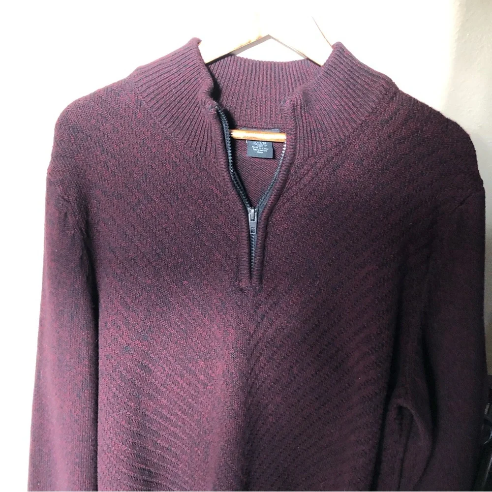 Calvin Klein 1/4 Zip Cotton Sweater. Burgundy/ Black Marled. XL